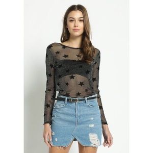 Metallic Sheer Star Mesh Top